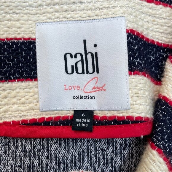 Cabi Cruise Jacket 6 Nautical Stripe Navy Blue Tweed Double Breasted Blazer - Picture 12 of 13